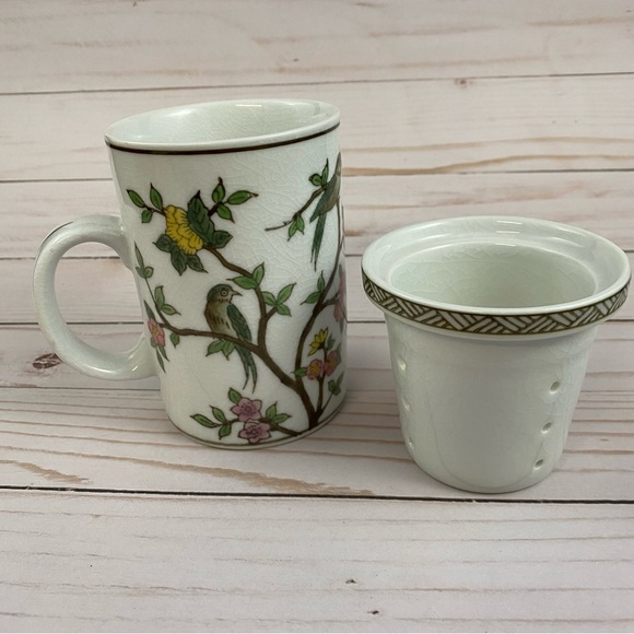 Pier 1 Imports Porcelain Tea Infuser Mug Birds & Blossoms Hand Painted NO LID - Picture 4 of 12